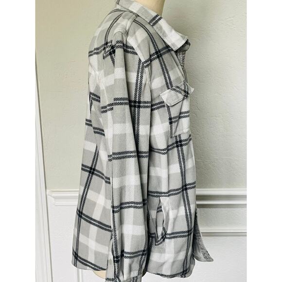 O'Neill Soft Plaid Fleece Shacket Top Pockets - Picture 9 of 12